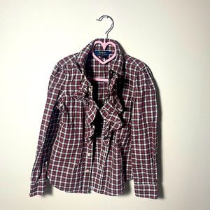Polo Ralph Lauren Ruffle Front Plaid Button Down Shirt Size 7